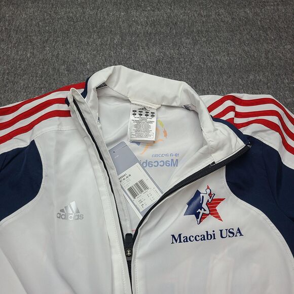 Adidas Jacket Womens Small White Blue Maccabi USA 19th Maccabiah Full Zip Team - Picture 2 of 8